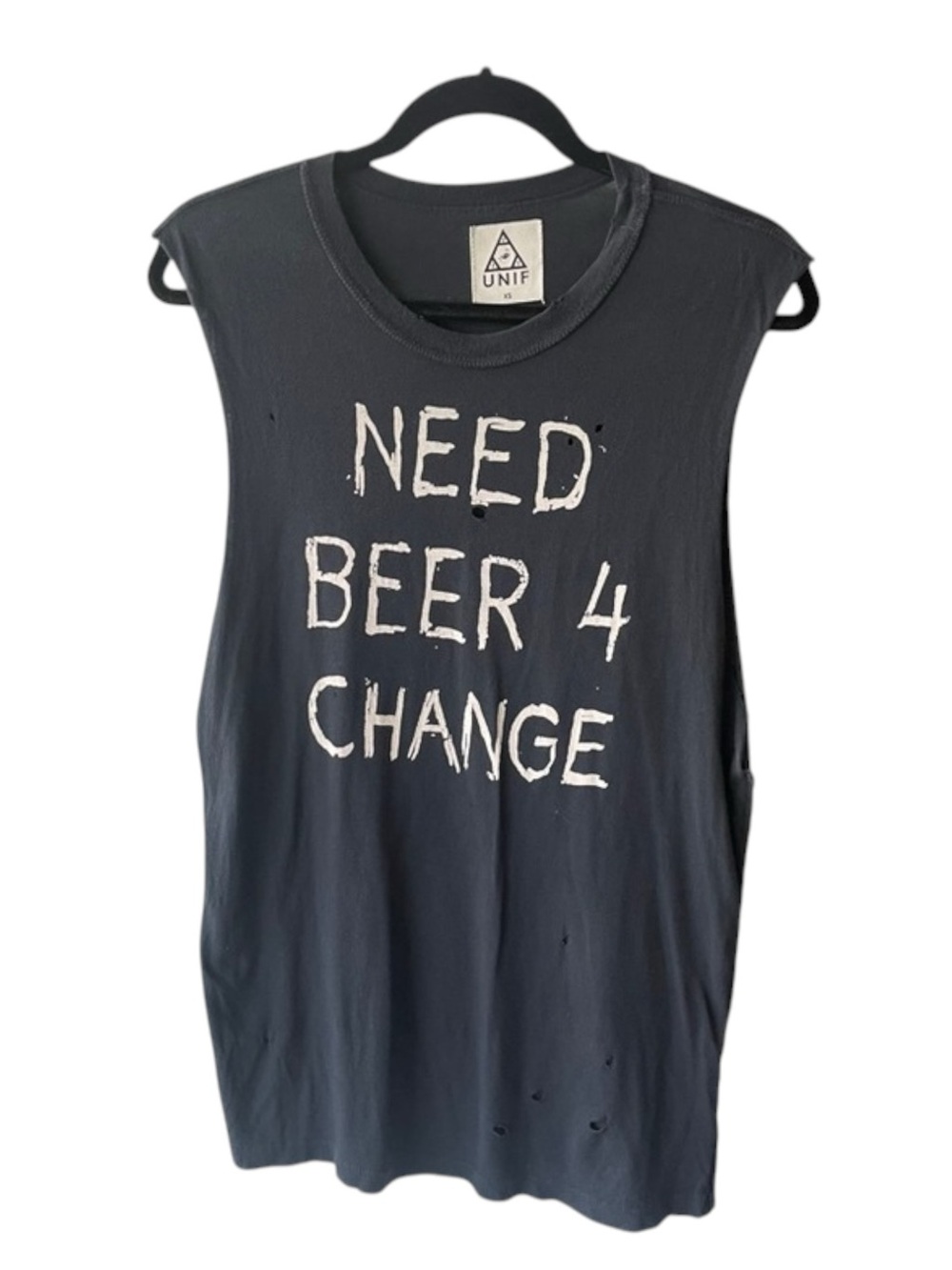 Rare: UNIF 𖤐 Need Beer 4 Change Muscle Tee Tank 𖤐 Vintage Black 𖤐 XS Oversize - Picture 8 of 16
